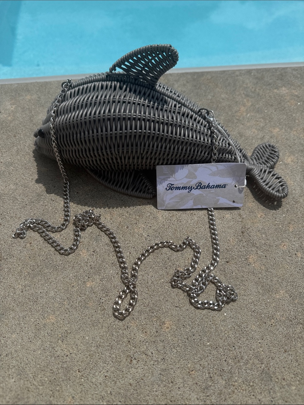 New Tommy Bahama Dolphin Woven Crossbody Bag in Charcoal Gray - Picture 9 of 15